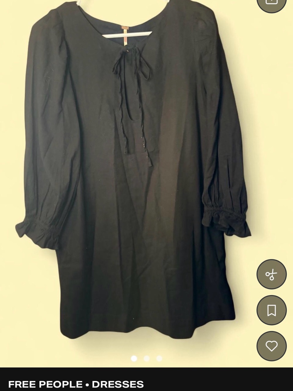 Free People Black Tie-Neck Long Sleeve Tunic Dress
